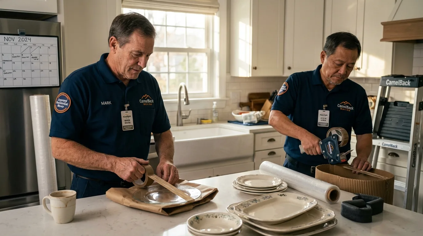 Professional crew packing kitchen dishware in Gates Mills, OH